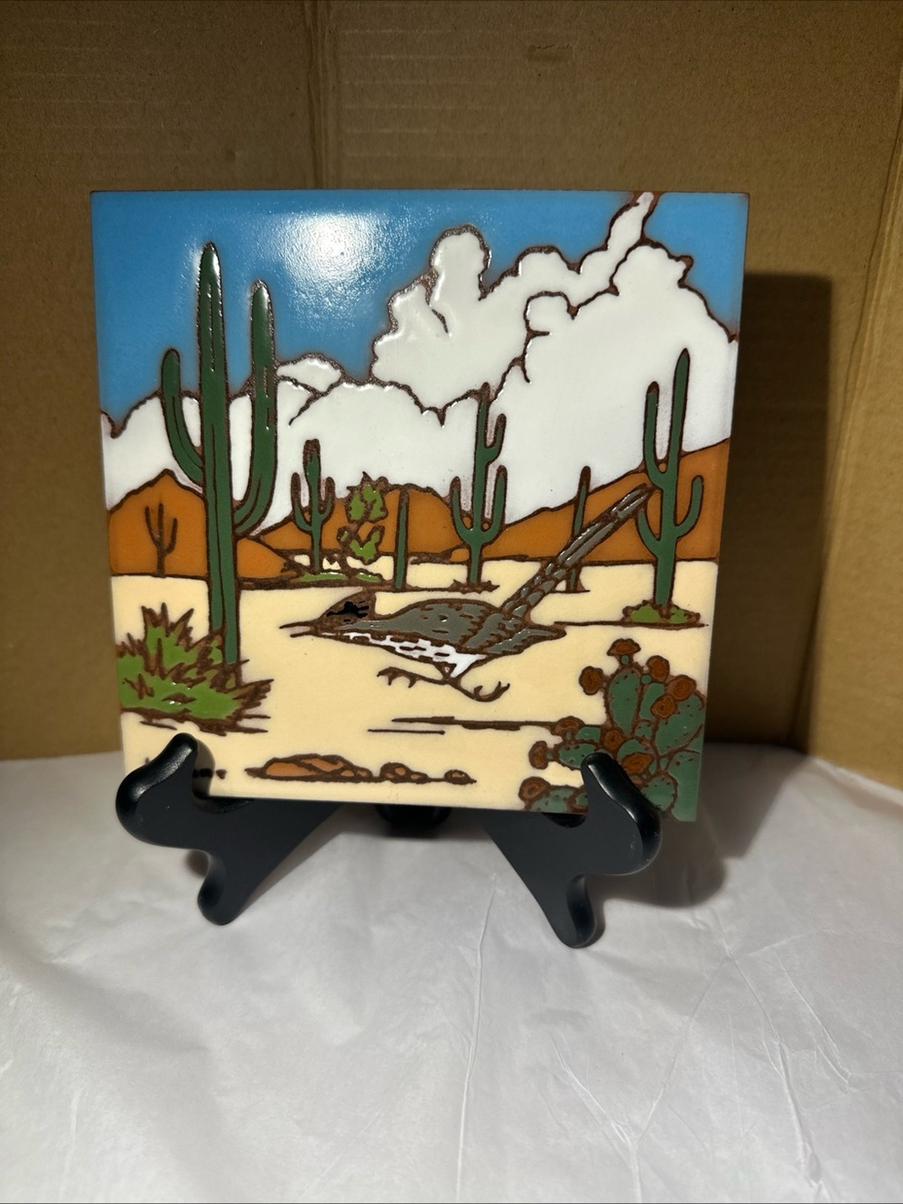 1999 Earthtones Desert 6”Southwestern Ceramic Tile Art - Blue Green Brown
